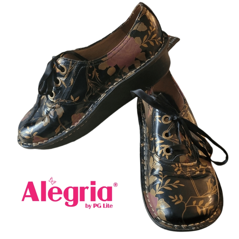 Alegria Black and Gold Floral Sneakers